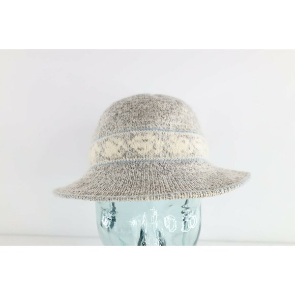 Vintage 70s Rockabilly Wool Blend Knit Fair Isle Knit Bucket Hat Cap Womens M/L